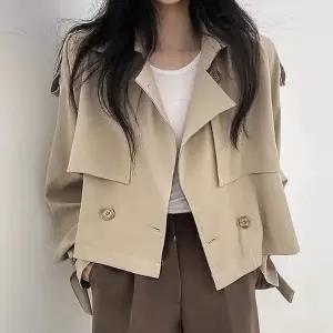 [하프클럽/]크롭 기장 더블 버튼 자켓 간절기 여성 하객룩 출근룩 데일리 아