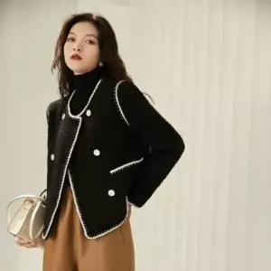 [하프클럽/]봄 가을 간절기 여성 배색 라운드넥 자켓 세련된 데일리 코트 아