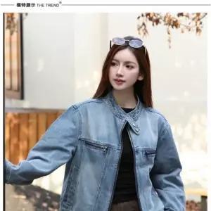[하프클럽/]노카라 지퍼 청 재킷 루즈핏 데님 점퍼 여자 간절기 집업 아우터