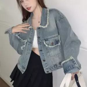 [하프클럽/]가을 봄 여성 빈티지 스타일 유니크 숏 기장 청자켓 데님 재킷
