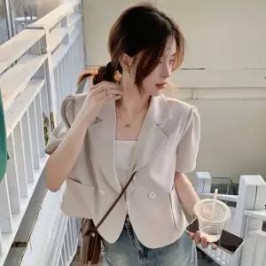 [하프클럽/]여성 여름 오버핏 반팔 자켓 원버튼 데일리 크롭 재킷 하객룩 출
