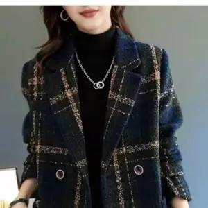 [하프클럽/]간절기 클래식 빈티지 체크 패턴 자켓 여성 가을 겨울 롱 코트