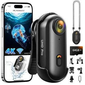 액션 카메라 4K(64GB), 2026년형 업그레이드된 POV WiFi, 방수 케이스 포함 썸 스냅캠, 웨어러블 스포츠 승마 모터사이클 스키 스노보드 브이로그용 미니 바디