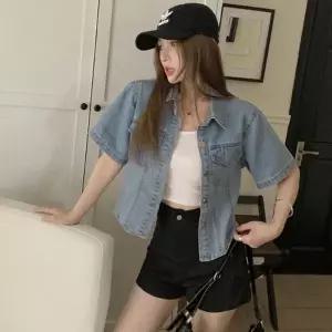 [하프클럽/셀럽하우스]여성 세미자켓 반팔 크롭자켓 귀여운 데님 청자켓