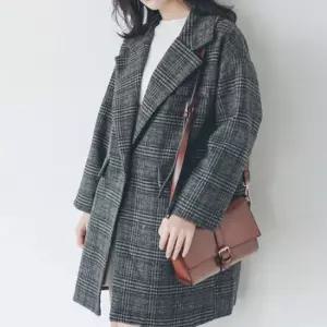 친절한탄씨 여성 아우터 간절기 롱 카라 봄 가을 겨울 데일리 루즈핏 모직 체크 자켓 모직자켓