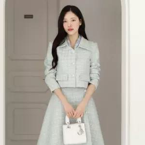 시크라인 ~XXL까지 고위드 플랫카라 크롭 트위드 자켓 봄 가을 아우터 오피스 하객룩 데이트 모임 미시 빅