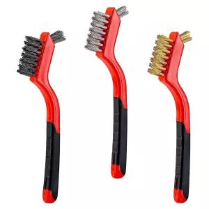 YewerDer 3Pcs 미니 와이어 브러시 세트 스테인리스 스틸/브라스/나일론 브리스 녹 먼지 및 페인트 스크을