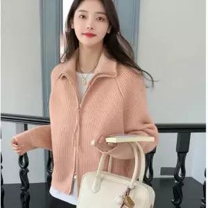[하프클럽/]여성 가을 겨울 골지 니트 집업 가디건 하이넥 지퍼 카라 루즈핏