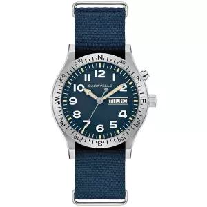 Caravelle New York by Bulova 부로바 남성용 쿼츠 시계 빈티지 라이트업 블루 나일론 스트랩 다이얼 요일/