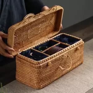 나들이 스퀘어 바구니 커버 용품 위빙 22X22X19CM 소풍 라지 핸드 대형 달걀 토트백 나무 2인용 라탄 따기 라지 스퀘어 토트백 22X22X19CM
