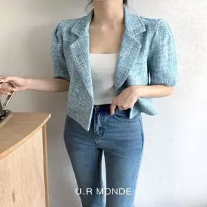 여성 반팔 트위드자켓 숏자켓 체크 하객룩 봄 여름 재1346935
