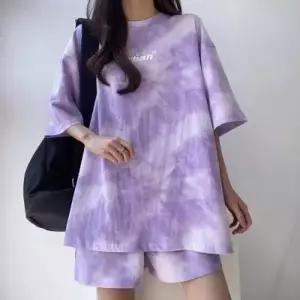 [텐바이텐][홍은]예쁜색상 퍼플 반팔 반바지 트레이닝세트 편한 운동복