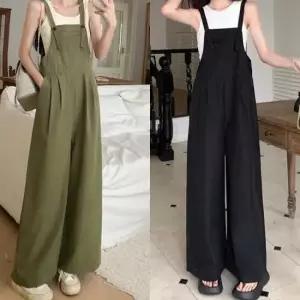 와이드팬츠 얇은 와이드 멜빵 팬츠 휘뚜루마뚜루 끈조절 바지