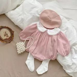  여아용 라운드 플라워카라 긴팔 바디수트