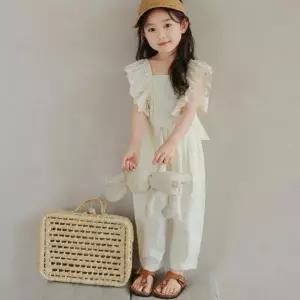 아일릿 와이드 프릴 팬츠 세트 여아 여아상하복 아동 리본 나시
