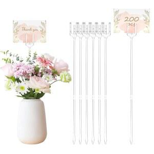 FARQAN 200 PCS 플로럴 카드 홀더, 12.2인치 픽 플라워 스틱 플라스틱 기프트 사진 결혼식 생일 파티 장식용 (포크 모양 머리)