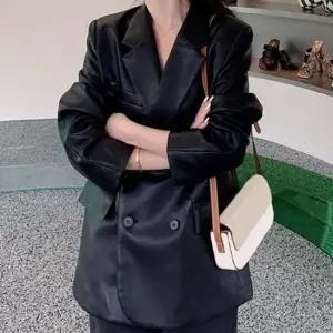 친절한탄씨 여성 빈티지 레더 카라 자켓 인조가죽 레자 아우터 가죽자켓 가죽점퍼 가죽아우터