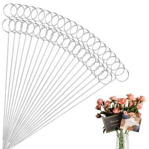 60개 금속 와이어 플로럴, 13인치 플레이스 카드 홀더, 테이블 이름 번호 클립 그림 스탠드, 결혼식 파티 생일 u200BCake (실버 라운드) u200B용 원형 사진 메모 플라워 홀더 선택
