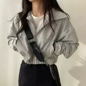 [하프클럽/]데일리 크롭 집업 점퍼 루즈핏 카라 밴딩 숏자켓