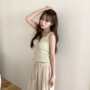 여자 모던 베이직 펀칭 레이스 브이넥 랩 포인트 여름 데일리 나시