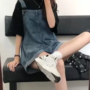 여성 빅포켓 중청 데님 멜빵바지 1P 롤업 여자 슈트
