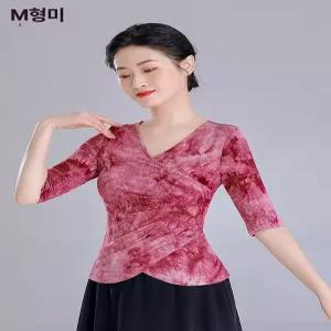 여성 브이넥 무용 연습복 상의 성인용 현대 무용복 타이다이