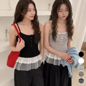 여자 간절기 이너 레이스 프릴 민소매 티셔츠