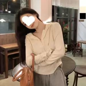 간절기후드티 여성 단추 후드티 데일리 긴팔 간절기 크롭 티셔츠 1P