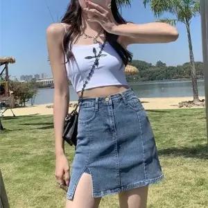 데님 숏 미니 스커트 여름 여자 휴가 룩 청 치마 코디