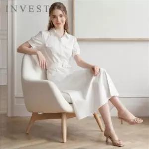 [인베스트] 셔츠 핏 볼륨 카라 벨티드 롱 원피스_IN6M1OP4301