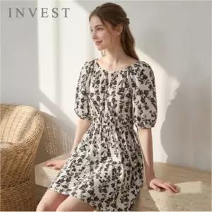 [인베스트] 플라워 나염 스트링 볼륨 미디 원피스_IN6M1OP4271