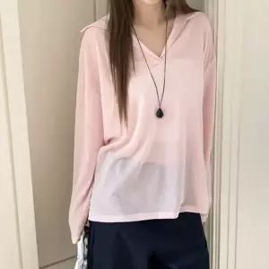 여자 미니멀 캐주얼 브이넥 카라 시스루 오버핏 티셔츠
