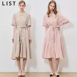 [리스트(LIST)] 와이드 칼라 게더 플리츠 원피스 (택가격: 398000원)