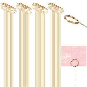 칼리오네 60Pcs 메탈 와이어 플로럴 플레이스 카드 홀더 픽, 12인치 골드 홀더, 포토 메모 픽 스틱, 라운드 스틱 클립, 결혼식 및 파티용 기프트
