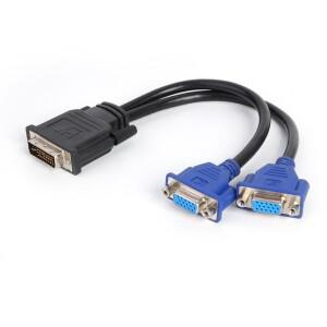 DVI-I 24+5핀 남성 커넥터 - 2개의 듀얼 VGA 15핀 여성 모니터 어댑터 분배기 케이블