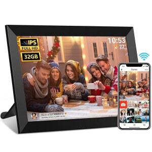 Frameo 10.1인치 WiFi 디지털 사진 프레임 + 디지털 캘린더, 32GB 디지털 사진 프레임 및 1280x800 IPS HD 터치스크린, 자동 회전 월 마운트, 휴대폰으로 사진/비디오 쉽게 공유 - 엄마를 위한 선물