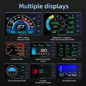 XS OBD+GPS 계기판 HUD 게이지 자동차 다기능 헤드업 디스플레이 수온 온도 터보차저 압력 LCD