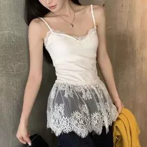여성 레이스 하단 캡나장 끈나시 티셔츠 화이트 1P 레이어드 여름