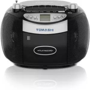 카세트 레코더가 장착된 TOMASHI 블루투스 CD 플레이어 붐박스 AMECHATRONICSFM 라디오 USB/SD 재생 리모컨