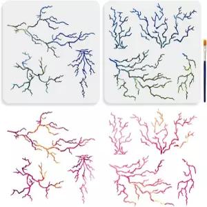 메이조이디 7 스타일 라이트닝 스텐실 11.8×11.8인치 볼트 페인팅 페인트 브러시 재사용 가능한 날씨 자연