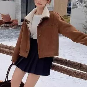 [하프클럽/]여성 포근한 퍼카라 크롭 코트 브라운 1P 아우터 겨울