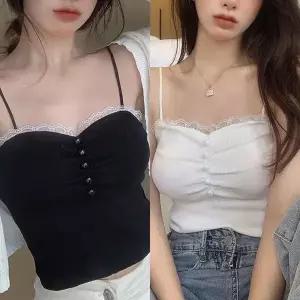 [NS홈쇼핑]펄셔링 레이스 여성 민소매 나시티 골지 크롭 이너 끈나시[36008300]