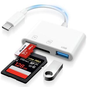 폰 15-17용 덴레인 USB C SD 카드 리더 패드 / 맥 프로 에어용 TO 마이크로 메모리 어댑터 USBC 타입 카메라 16 및 기타 안드로이드 장치용 A 포트 포함