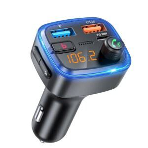 HUNDRUP 블루투스 5.4 자동차 어댑터, 딥 오디오 베이스 자동차용 지원 FM USB 통화 48W 충전 송신기, 플레이어가 음악 MP3 고속 드라이브 플레이어, 수신기, 및 무선 있는 핸즈프리