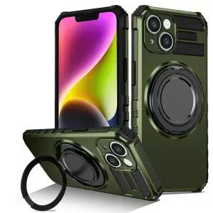 Kainevy 아이폰 14용 폰 케이스, Magsafe와 호환, 금속 마그네틱 링 스탠드 실리콘 및 PC 커버, 튼튼하고