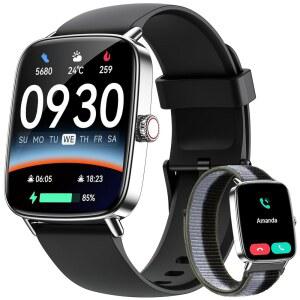 여성 스마트워치 1.85인치 HD AMOLED 헬스 트래커(응답 / 통화) 24/7 심박수 /수면 /SpO2 모니터 IP68 방수 기능을 갖춘 120개 이상의 스포츠 모드 2밴드