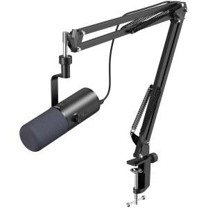 스튜디오용 TONOR 다이내믹 팟캐스트 마이크 Cardioid XLR / USB AI 노이즈 캔슬링 탭 음소거 모니터링 볼륨 제어용 3.5mm 헤드폰 잭 붐 암이 있는 마이크로포노 블랙 TD510 AIR H+