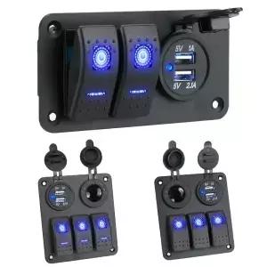 12V 24V 자동차 스위치 패널 2/3 갱 방수 조명 토글 제어 디지털 전압계 듀얼 USB 충전기 포트 콘센트 조합