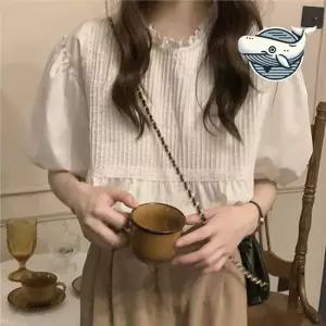 여성용 레이스 풀림 블라우스 퍼프소매 셔링 여름블라우스 여성여름블라우스