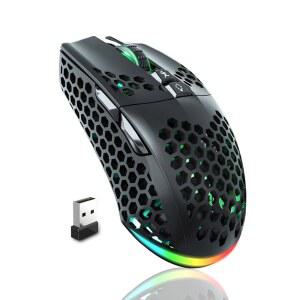 솔라카카 SM600 허니콤 쉘 게이밍 마우스 무선 트라이 모드 BT / 2.4G Type-C 유선 게이머 측면 버튼 2개 매크로 프로그래머블 PC Mac 노트북 블랙용 RGB 라이트
